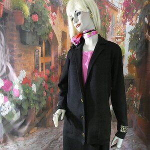 St. John Blazer Black Santana Knit THE GOLD STARS Size 10 Matched Skirt Included